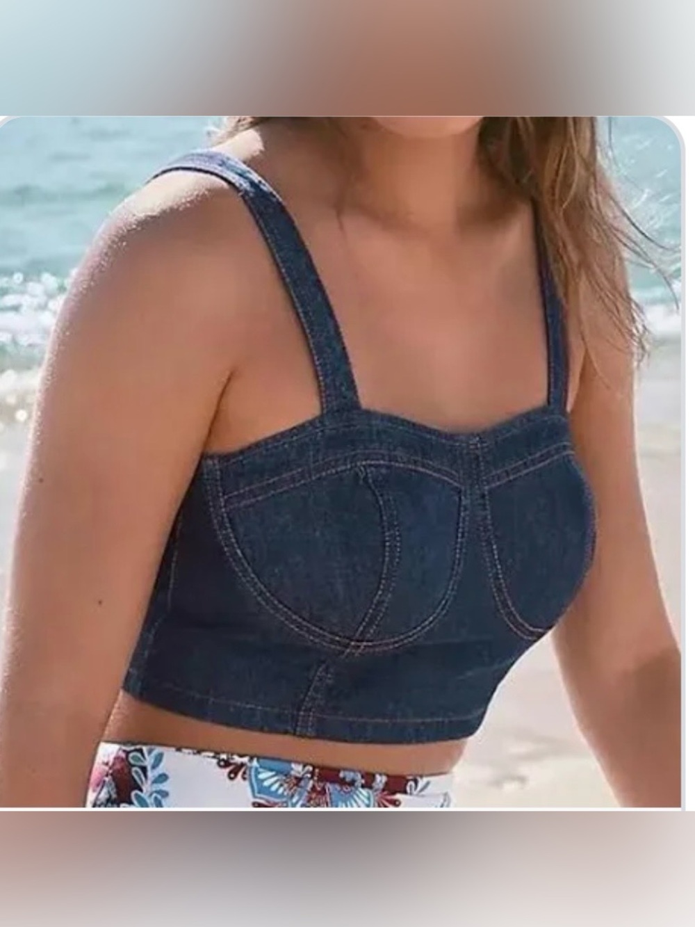 NWT LOFT Denim Festive Western Ruched Bustier Crop Top Size 4